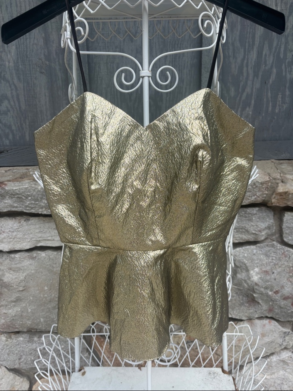 Metallic Gold Spaghetti Strap Peplum Top